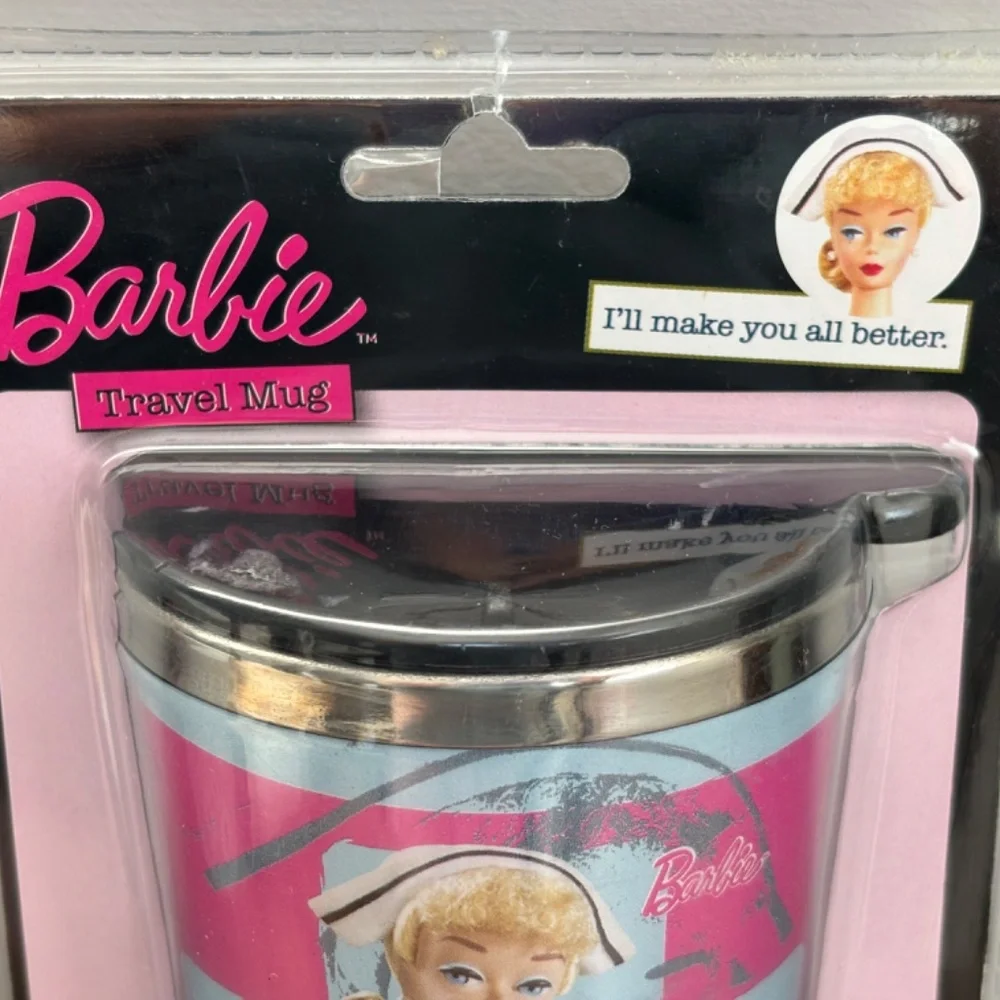 NEW BARBIE Travel Mug Nothing Like A Dose Of Retail Therapy Tumbler Cup 2009
